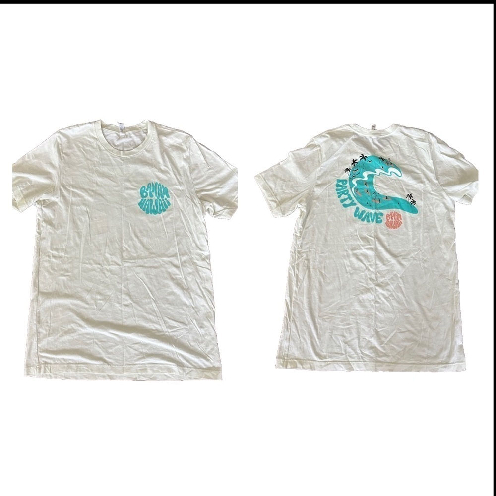 Banan Hawaii Party Wave T-shirt cream green size L 100% cotton soft
